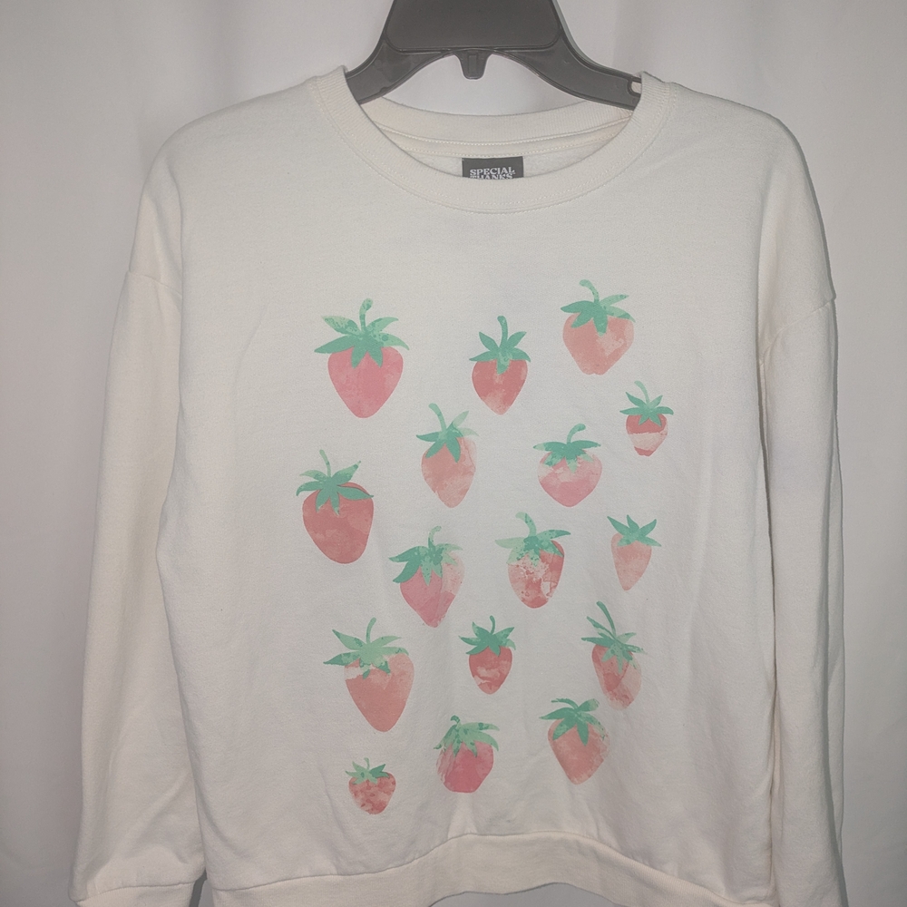 White Graphic Sweatshirt with Pink Strawberry Print